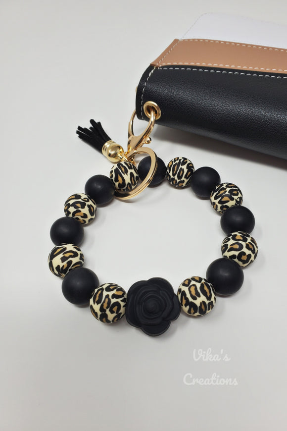 Cheetah Black Rose Wristlet