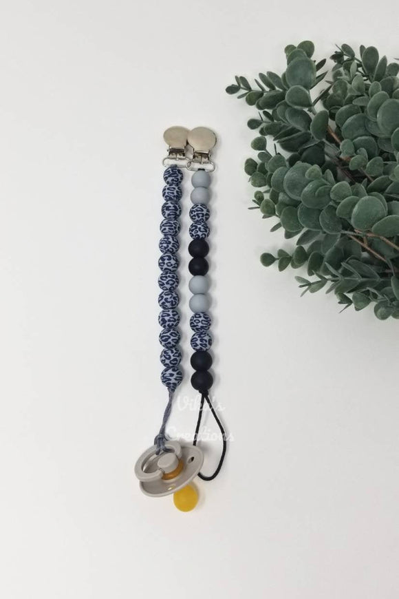 Gray Cheetah Collection Pacifier Clips